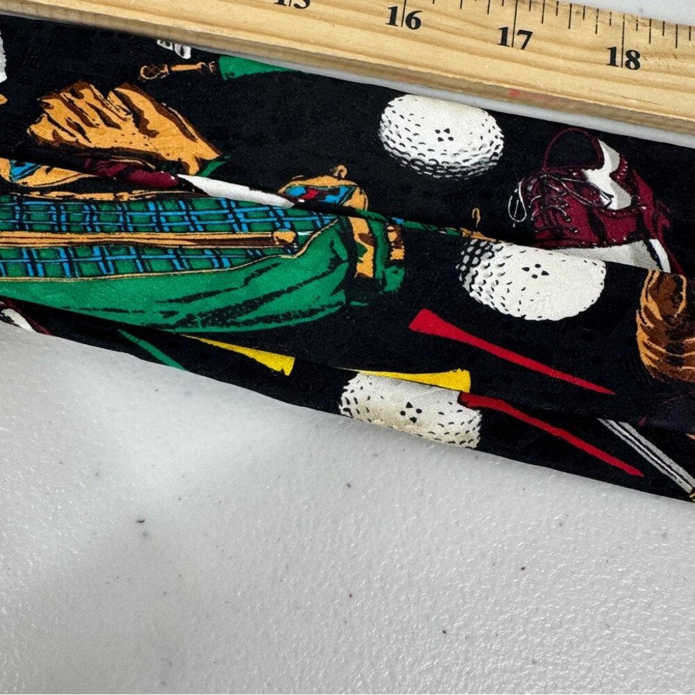 Vintage Golf Theme Silk Tie Black Novelty Golf Clubs Balls Summer Event Funky - Picture 8 of 14